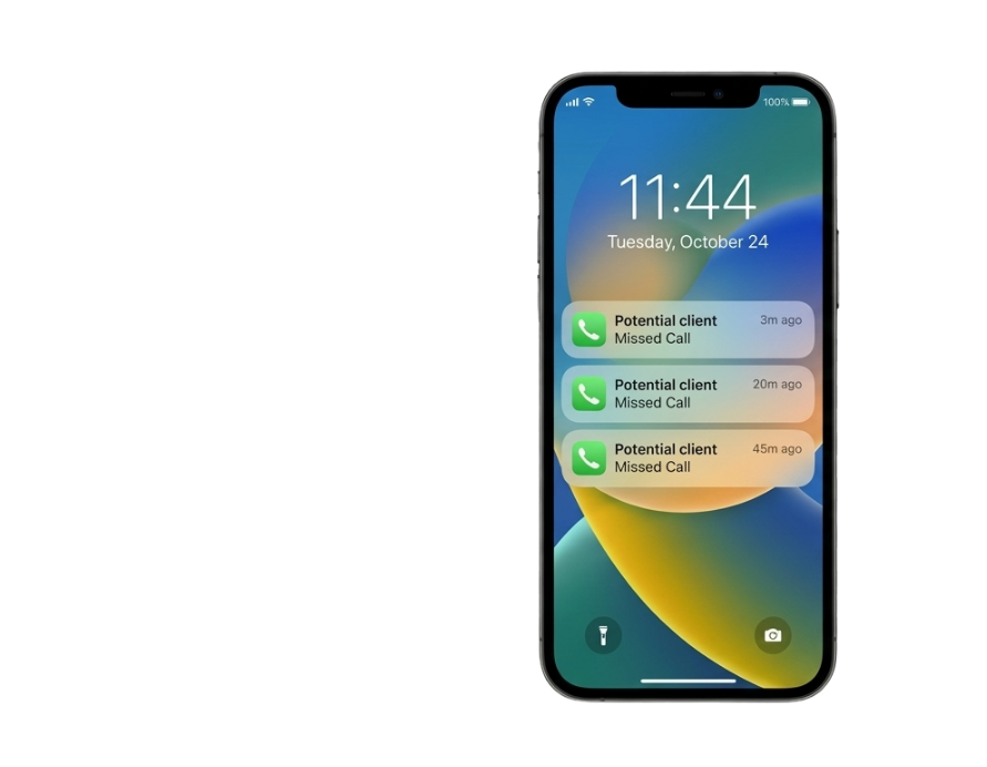 Missed call notification — Optima ensures you never miss a lead